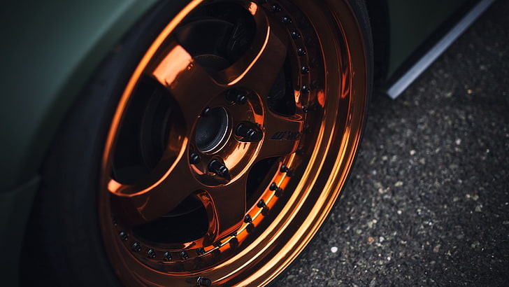 orange 5-spoke vehicle wheel, wheels, car, Work Wheels, HD wallpaper