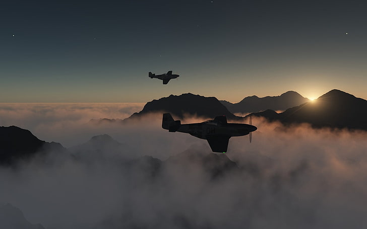 два черни самолета, самолети, северноамерикански P-51 Mustang, HD тапет