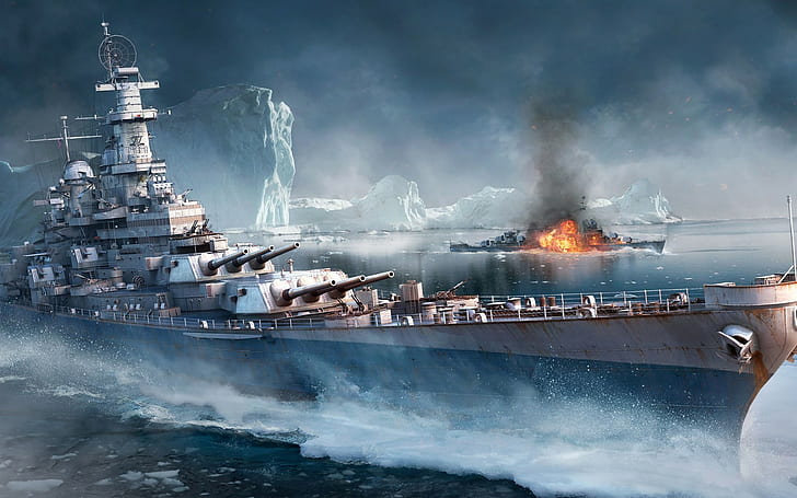 artwork, video games, World of Warships, battleships, iceberg, HD wallpaper