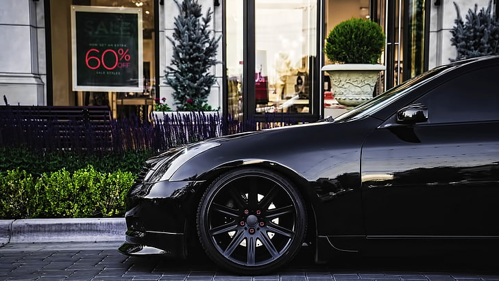 black car parked in front of store, Infiniti, car, G35, HD wallpaper
