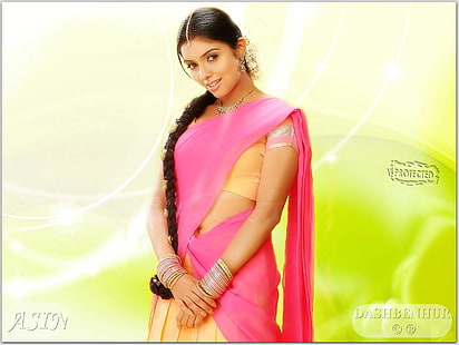 Asin In Pink Saree, orange och rosa ghagra choli-klänning, Kvinnliga kändisar, Asin Thottumkal, bollywood kändisar, asin, pink saree, HD tapet HD wallpaper
