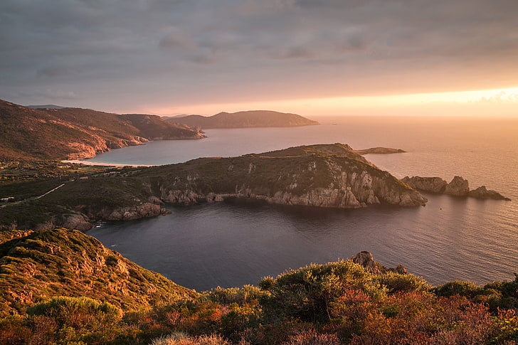 tramonti, albe, Corsica, natura, paesaggio, costa, francia, Sfondo HD