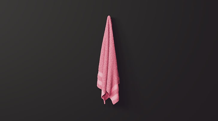 Asciugamano minimo rosso 4K, asciugamano viso rosa, artistico, 3D, render, frullatore, minimalista, minimalista, ombra, asciugamano, parete, capelli, stoffa, Sfondo HD