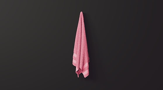 Minimal Towel Red 4K, różowy ręcznik do twarzy, artystyczny, 3D, render, blender, minimalny, minimalistyczny, cień, ręcznik, ściana, włosy, ściereczka, Tapety HD HD wallpaper