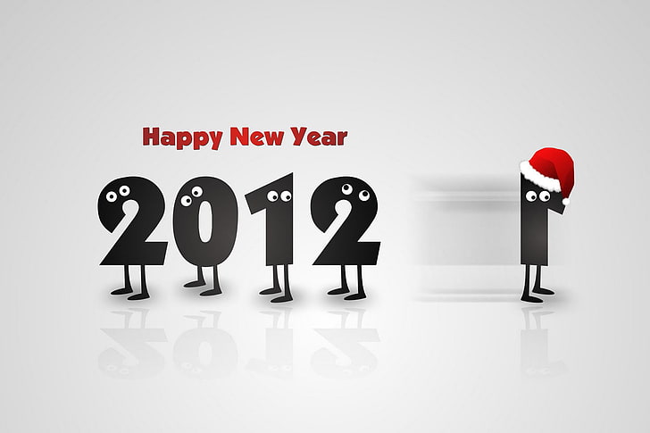 2012 Happy New Year illustration, eyes, holiday, new year, Christmas, figures, 2012, the number, year, cap, happy new year, merry, change 2011, HD wallpaper