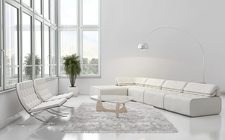 The White Room, móveis brancos, sofá branco, vida branca, design moderno, HD papel de parede