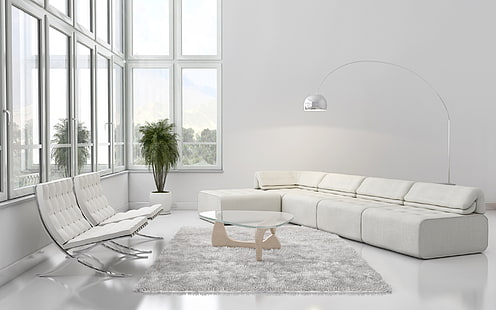 La salle blanche, mobilier blanc, canapé blanc, salon blanc, design moderne, Fond d'écran HD HD wallpaper