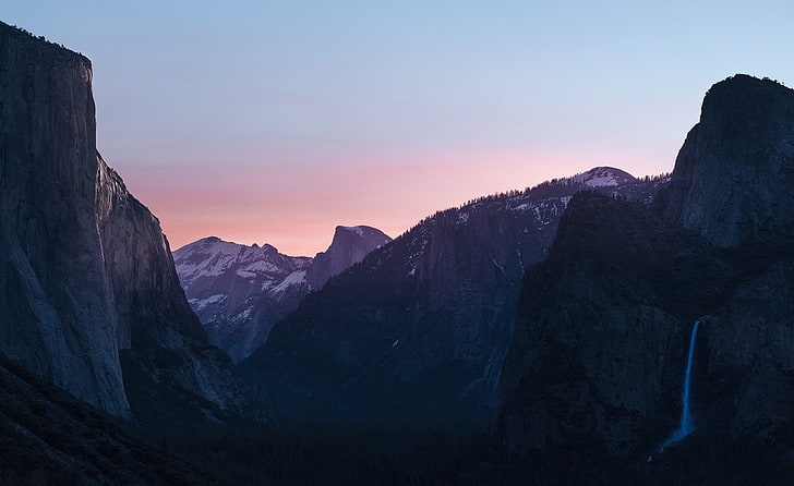 brown mountains, Yosemite National Park, Yosemite Falls, mountains, sunset, nature, HD wallpaper