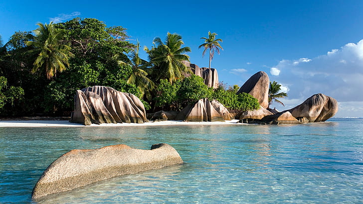 Seychelles Îles tropicales Afrique du Sud Sea Shores beach rocks Hd Wallpapers 1920 × 1080, Fond d'écran HD