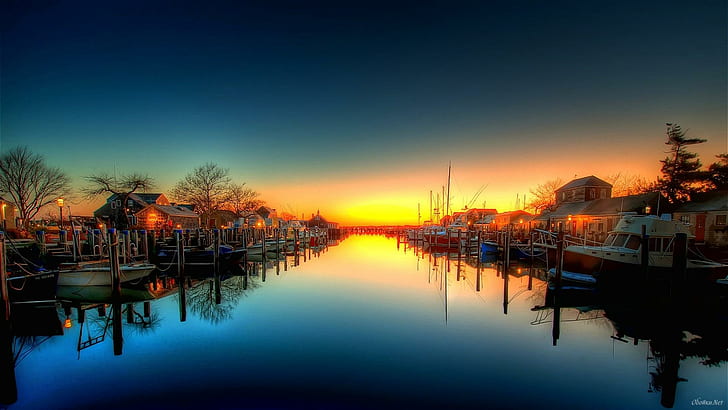 Wonderful Boat Docks In Canal Hdr, docks, canal, houses, boats, HD wallpaper