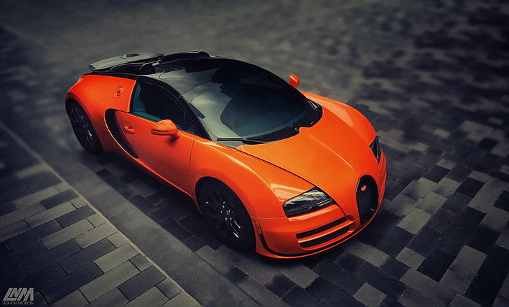 апельсин Bugatti Veyron, брусчатка, вейрон, бугатти, HD обои