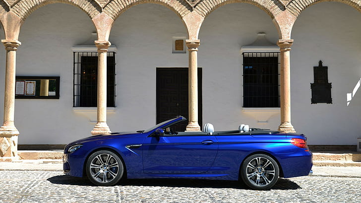 BMW M6, cabriolet, auto blu, Sfondo HD