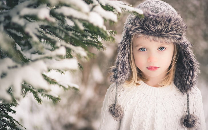 Cute girl, child, blonde, winter snow, Cute, Girl, Child, Blonde, Winter, Snow, HD wallpaper