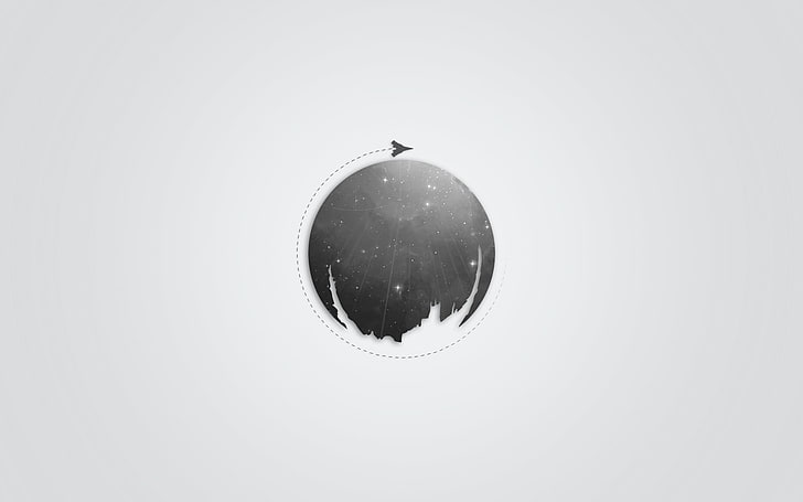 around the world illustration, round gray and black abstract illustration, minimalism, Destiny (video game), video games, simple background, monochrome, HD wallpaper
