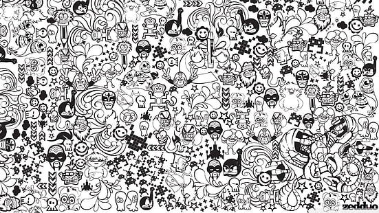 illustration d'anime noir et blanc, dessin, doodle, Fond d'écran HD HD wallpaper
