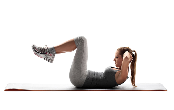 weiße Yogamatte, Übung, Training, Fitness, abs, HD-Hintergrundbild