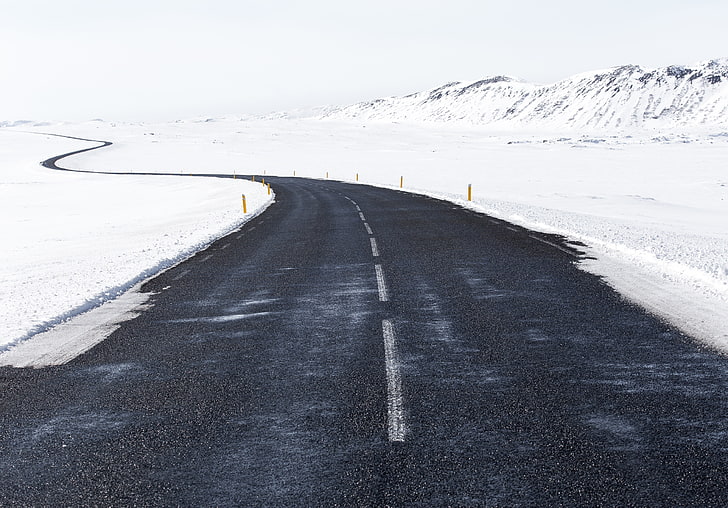 carretera de asfalto, naturaleza, carretera, nieve, Fondo de pantalla HD