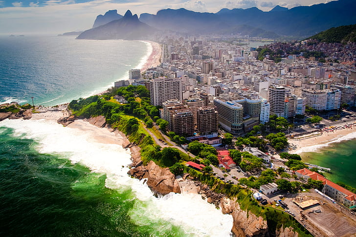 море, пляж, пейзаж, горы, побережье, красота, панорама, Бразилия, мегаполис, Рио-де-Жанейро, HD обои