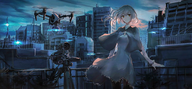 futuristic, illustration, anime girls, HD wallpaper