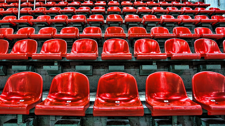 red chair, stadium, seats, red, spectators, HD wallpaper