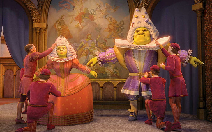 Fiona and Shrek dressed up, the shrek movie, cartoons, 1920x1200, shrek, fiona, HD wallpaper