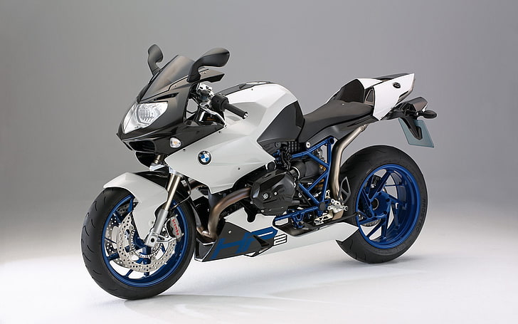 BMW HP2 Sport, bici sportiva BMW bianca e nera, motociclette, BMW, Sfondo HD