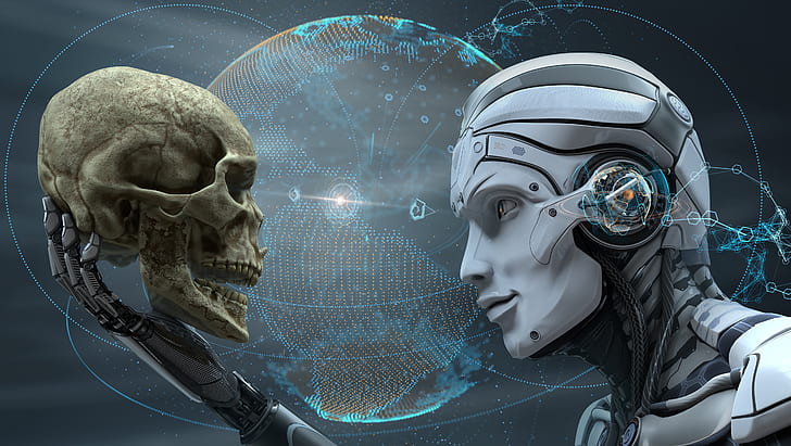 киборг, череп, футуристический, эволюция, робот, технология, человек андроид, HD обои