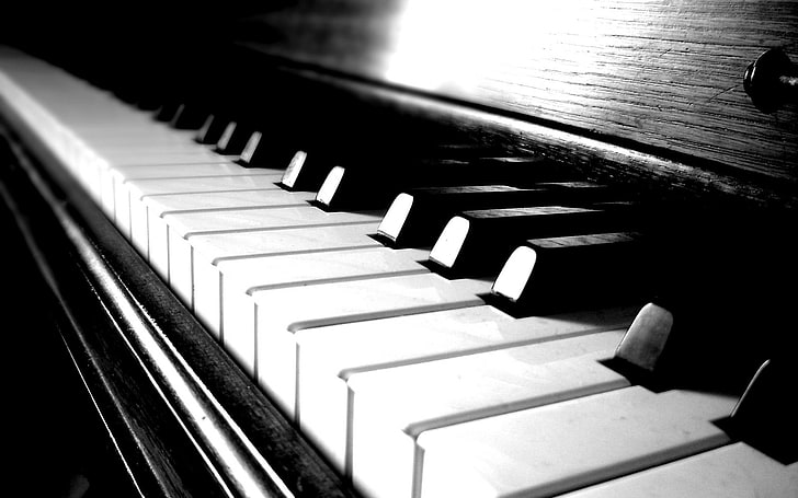 white and black piano keys, music, monochrome, piano, musical instrument, macro, HD wallpaper