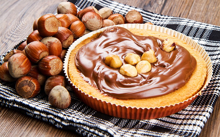 Cake, chocolate, cream, nuts, hazelnuts, Cake, Chocolate, Cream, Nuts, Hazelnuts, HD wallpaper