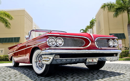 1959 Red Pontiac Cabrio, old cars, classic cars, vintage cars, convertible cars, cabrio cars, HD wallpaper HD wallpaper