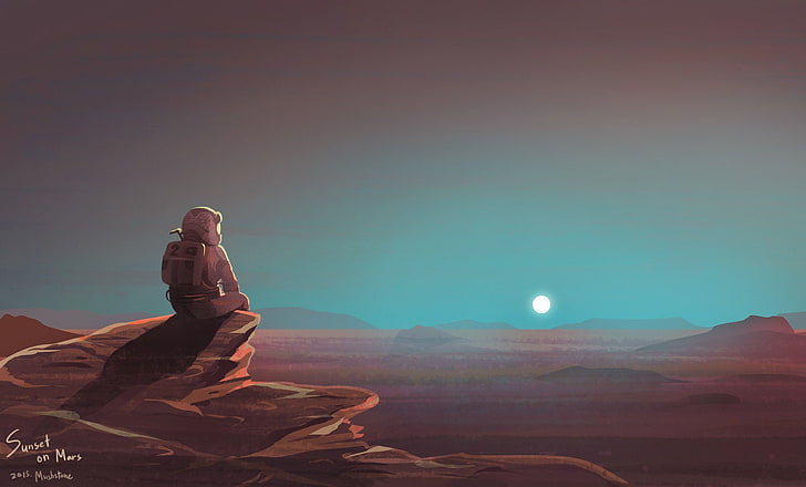 Science-Fiction, Astronaut, Mars, Sonnenuntergang, HD-Hintergrundbild