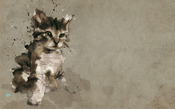 Gatto, pittura, gattino, carta, schizzi di vernice, gatto, pittura, gattino, carta, schizzi di vernice, 1920x1200, Sfondo HD