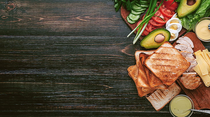 greens, chicken, bread, meat, vegetables, sauce, sandwich, eggs, toast, avocado, sandwiches, tomato, ingredients, HD wallpaper