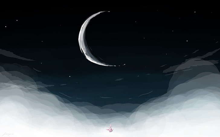 crescent moon illustration, 07-ghost, Moon, HD wallpaper