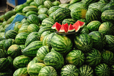Wassermelone viel, rot, grün, ein Haufen, viel, Wassermelonen, Scheiben, ganz, HD-Hintergrundbild HD wallpaper