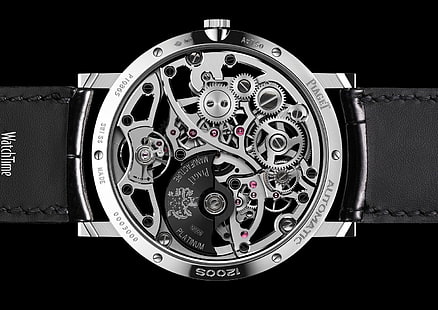 кръгъл сребърен хронографски часовник с черна кожена каишка, часовник, луксозни часовници, Piaget, HD тапет HD wallpaper