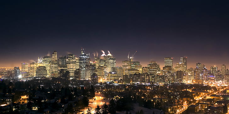 photography of high-rise building, calgary, calgary, Skyline, photography, high-rise building, city  calgary, cow, town, stampede, long exposure, city lights, panorama, winter, night, downtown, cityscape, urban Skyline, skyscraper, architecture, downtown District, city, urban Scene, famous Place, asia, building Exterior, built Structure, tower, business, HD wallpaper