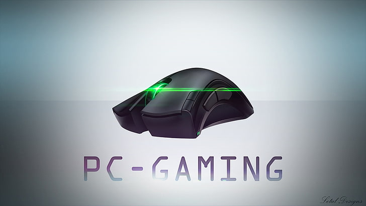 black and green gaming mouse, video games, PC gaming, computer mice, typography, HD wallpaper