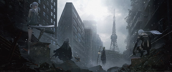 Nier Automata 2b 9s Video Games Ruin Cityscape Apocalyptic Nature Hd Wallpaper Wallpaperbetter