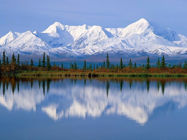 pemandangan, Alaska, pegunungan, puncak bersalju, gugur, Wallpaper HD