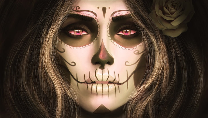 skull mask anime wallpaper, Sugar Skull, Santa Muerte, filter, HD wallpaper