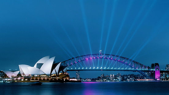 Gece Sydney Işıklar-Fotoğrafçılık HD Duvar Kağıtları, Opera Binası, Sidney, HD masaüstü duvar kağıdı HD wallpaper