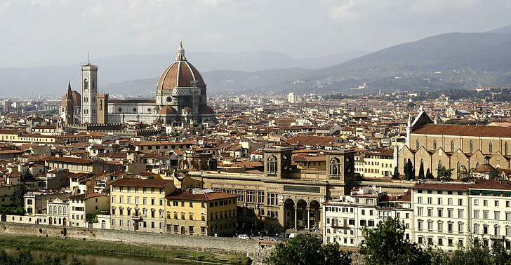 ancient, city, distance, florence, high angle shot, italy, landscape, rooftops, HD wallpaper