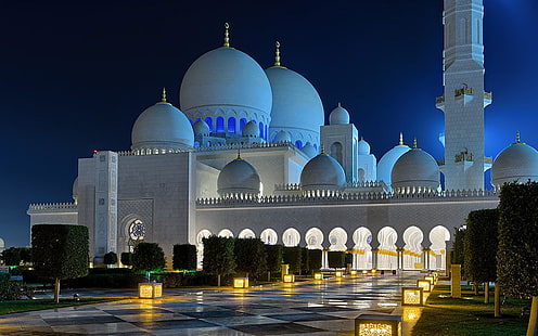 Mosquée Sheikh Zayed Abu Dhabi Emirats Arabes Unis Photographie de nuit Gros plan Papier peint de bureau Hd 1920 × 1200, Fond d'écran HD HD wallpaper