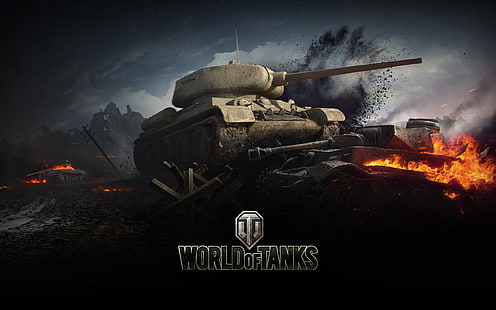 World of Tanks duvar kağıdı, alev, savaş, duman, tank, tankların dünyası, WoT, orta tank, t-34-85, HD masaüstü duvar kağıdı HD wallpaper