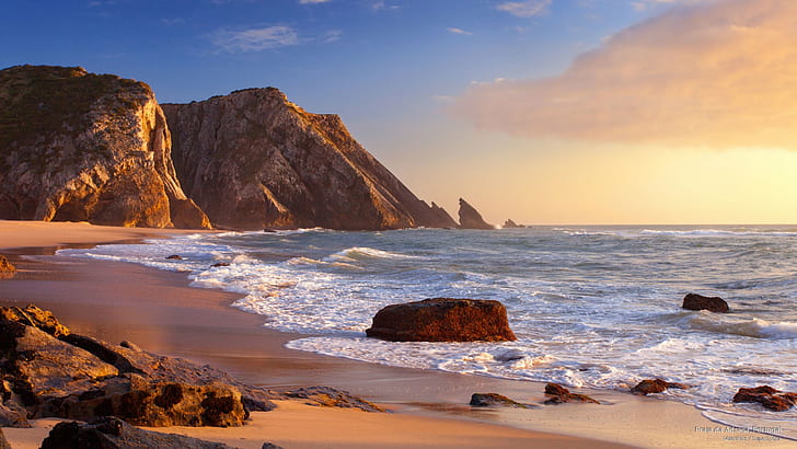 Praia da Adraga, 포르투갈, 해변, HD 배경 화면