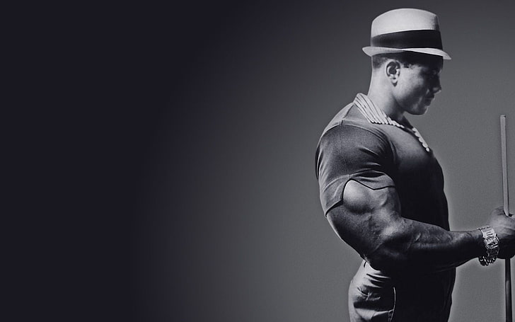 chapéu branco masculino, Sergio Oliva, monocromático, homens, musculoso, fisiculturista, HD papel de parede