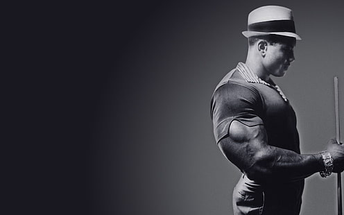 Männer weißen Hut, Sergio Oliva, Monochrom, Männer, muskulös, Bodybuilder, HD-Hintergrundbild HD wallpaper