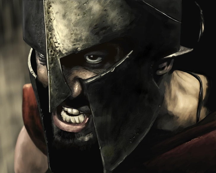 King Leonidas illustration, Movie, 300, 300 (Movie), Gerard Butler, Helmet, Spartan, Warrior, HD wallpaper