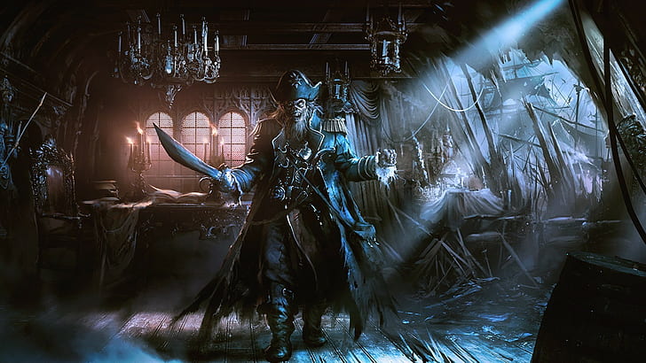 grafika fantasy art piraci martwy statek duch, Tapety HD